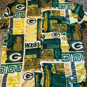Packers Green Bay NFL Casual Button Down Shirt - Green, Yellow, White